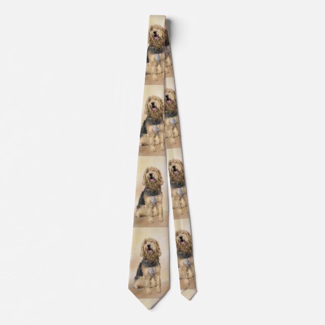 Otterhound Painting - Cute Original Dog Art Neck Tie (Front)