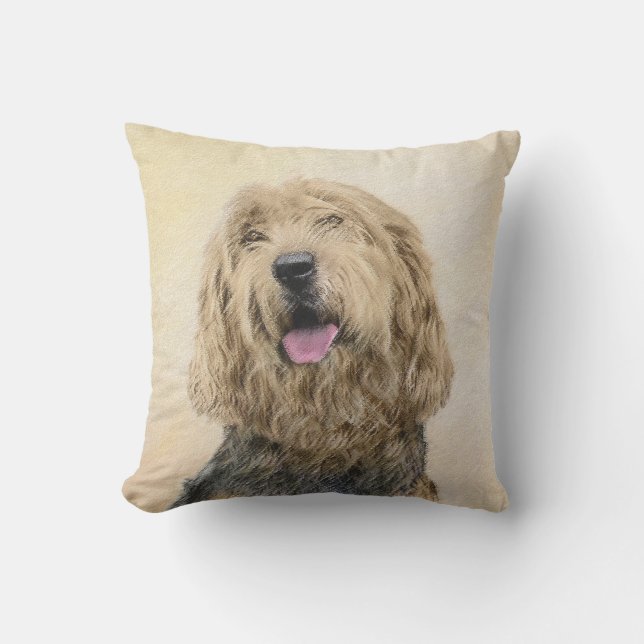Otterhound Painting - Cute Original Dog Art Outdoor Pillow (Front)