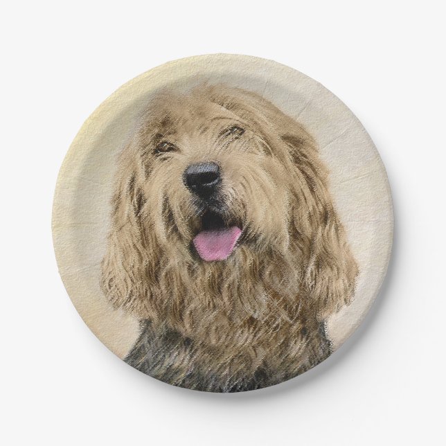 Otterhound Painting - Cute Original Dog Art Paper Plates (Front)