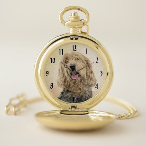 Otterhound Painting _ Cute Original Dog Art Pocket Watch