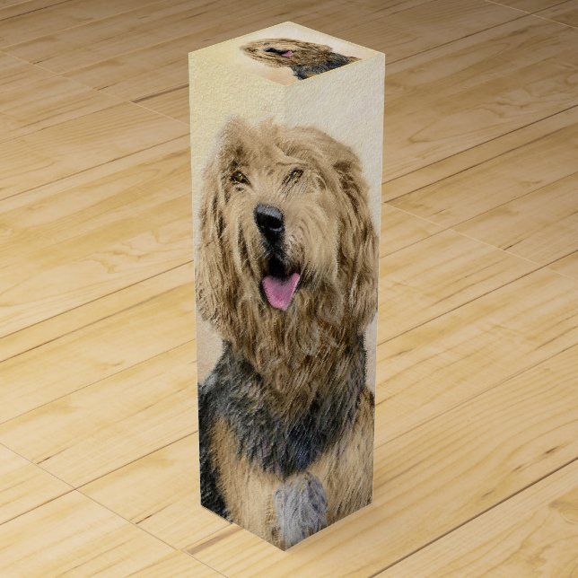 Otterhound Painting - Cute Original Dog Art Wine Box (Front)