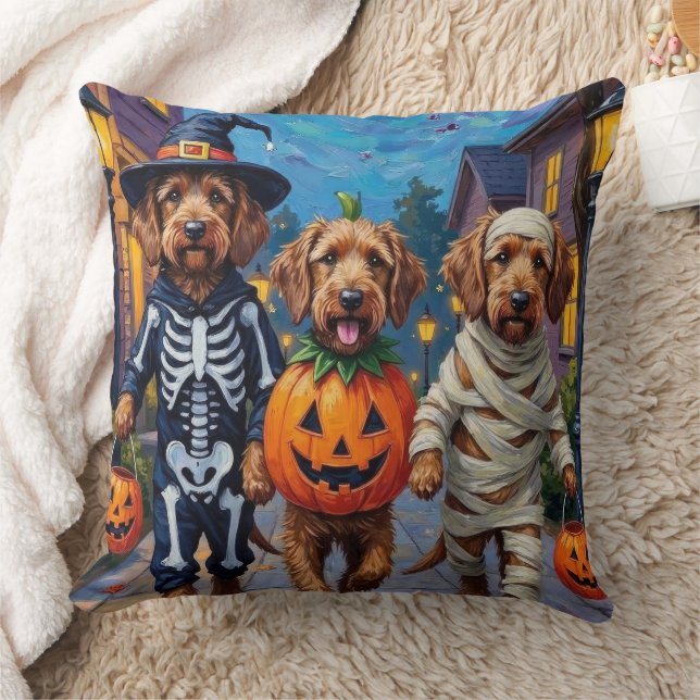 Otterhound Trick-or-Treating in Halloween Costumes Throw Pillow (Blanket)