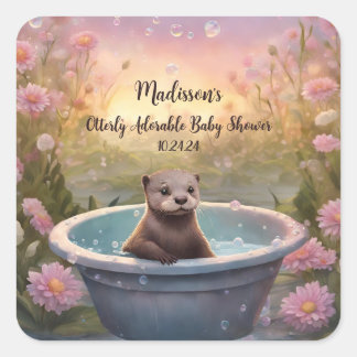 Otterly Adorable Baby Shower Square Sticker