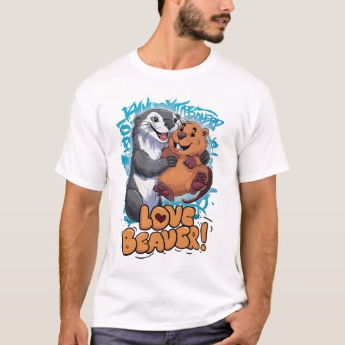 Otterly Adorable Beaver Love Anime_style T_Shirt