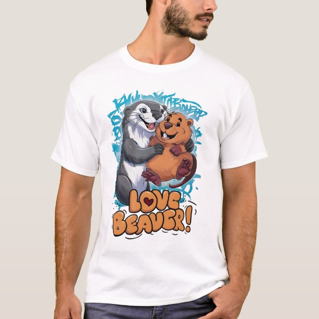 Otterly Adorable Beaver Love: Anime-style T-Shirt (Front)