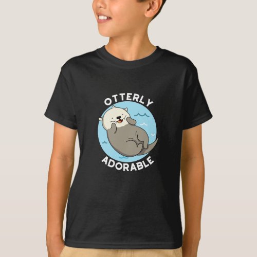 Otterly Adorable Funny Floating Otter Pun Dark BG  T_Shirt