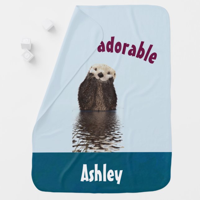 Otterly Adorable Funny Pun with Cute Otter Receiving Blanket (In Situ)