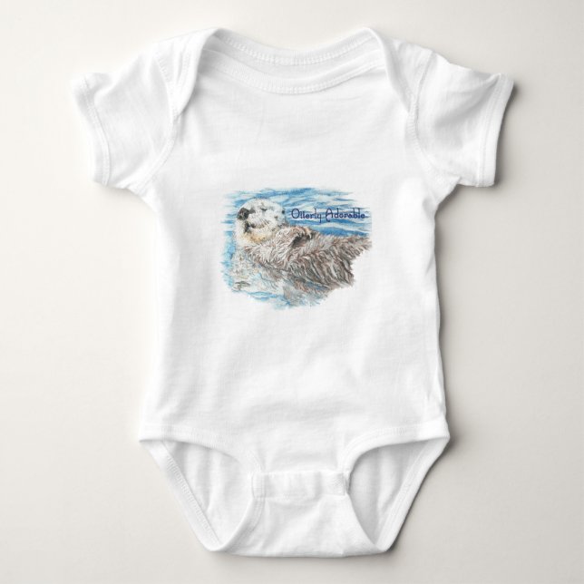 Otterly Adorable Humorous Cute  Otter Animal Baby Bodysuit (Front)