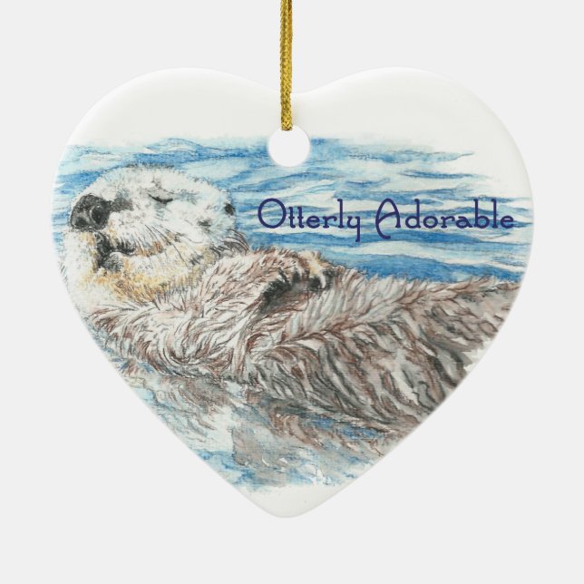 Otterly Adorable Humorous Cute  Otter Animal Ceramic Ornament (Back)