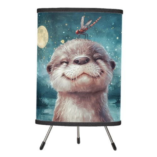 Otterly Adorable Otter and Dragonfly Besties Tripod Lamp