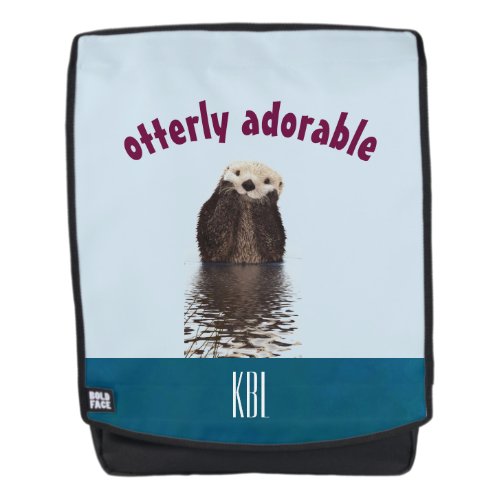 Otterly Adorable Pun w Cute Otter Photo Monogram Backpack