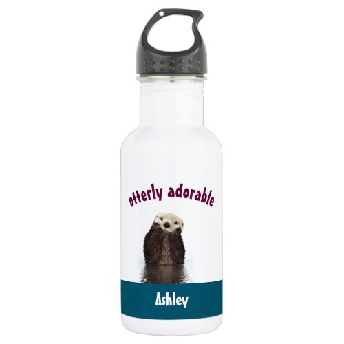 Otterly Adorable Pun with Cute Otter Photo Water Bottle