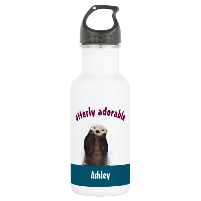 Otterly Adorable Pun with Cute Otter Photo Water Bottle (Front)