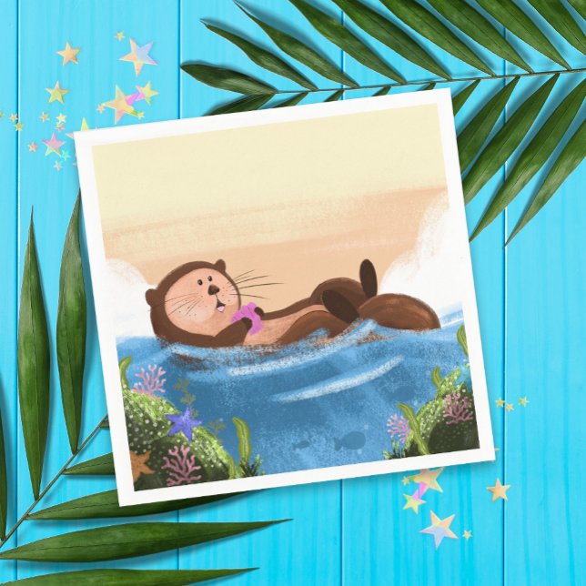  Otterly Amazing Cute Otter Illustrated Napkins (Creator Uploaded)