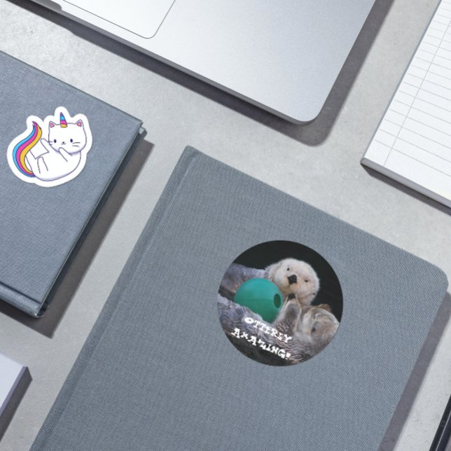 Otterly Amazing Sea Otters Classic Round Sticker (In Situ)