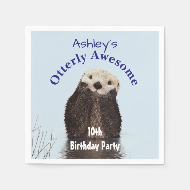 Otterly Awesome Birthday Party Otter Paper Napkins (Front)