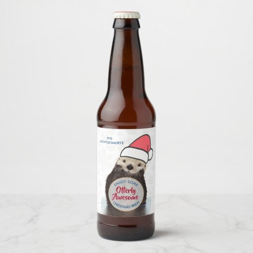 Otterly Awesome Christmas Brew Otter Funny Pun Beer Bottle Label
