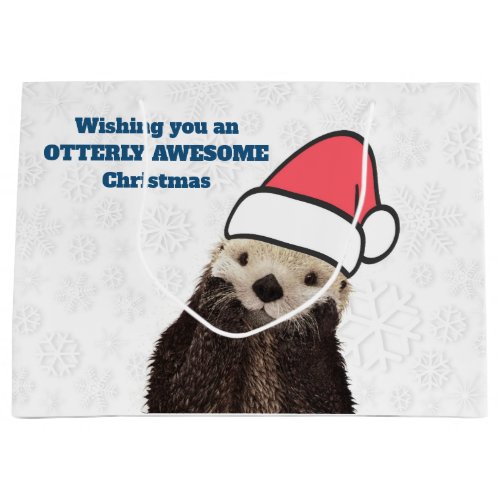 Otterly Awesome Christmas Otter Funny Pun Large Gift Bag