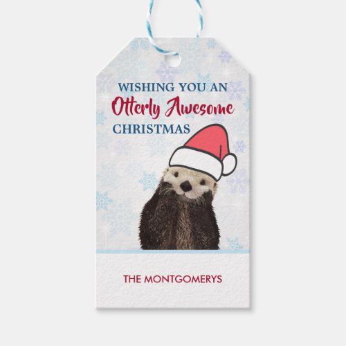 Otterly Awesome Christmas Pun Otter Image Gift Tags