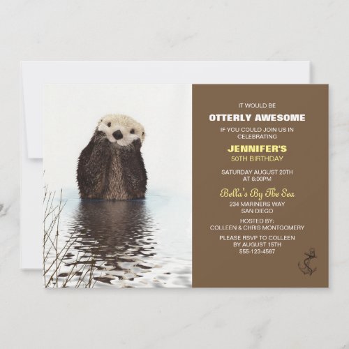 Otterly Awesome Cute Otter Nautical Birthday Invitation