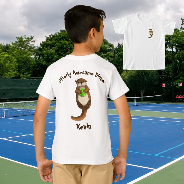 Otterly Awesome Dinker Pickleball Otter T-Shirt (Hand drawn Pickleball Otter Drawing. Personalised Kids T-shirt Sports Gift. Tournament Apparel)