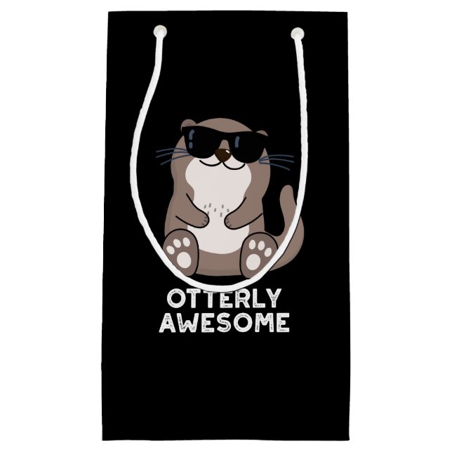 Otterly Awesome Funny Animal Otter Pun Dark BG Small Gift Bag (Front)