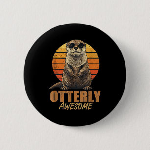 Otterly Awesome Retro Sunset Sea Otter Lover Graph Button