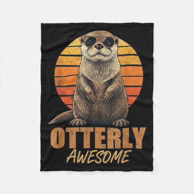 Otterly Awesome Retro Sunset Sea Otter Lover Graph Fleece Blanket (Front)