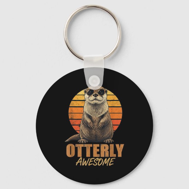 Otterly Awesome Retro Sunset Sea Otter Lover Graph Keychain (Front)