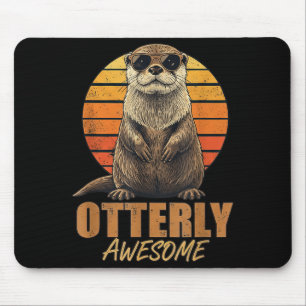 Otterly Awesome Retro Sunset Sea Otter Lover Graph Mouse Pad