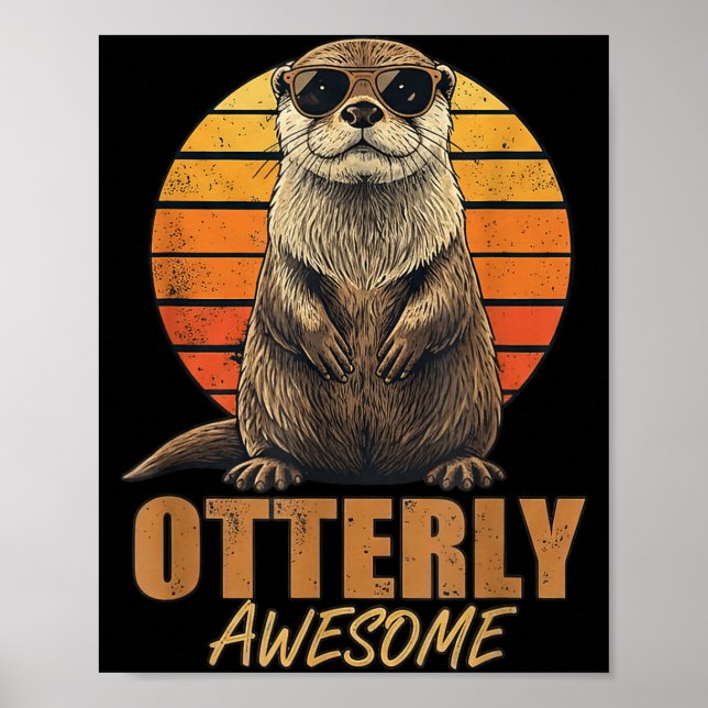 Otterly Awesome Retro Sunset Sea Otter Lover Graph Poster (Front)