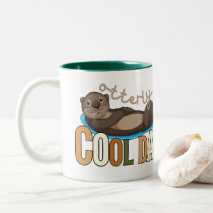 Otterly Cool Dad Otter Pun Funny Father's Day Two-Tone Coffee Mug