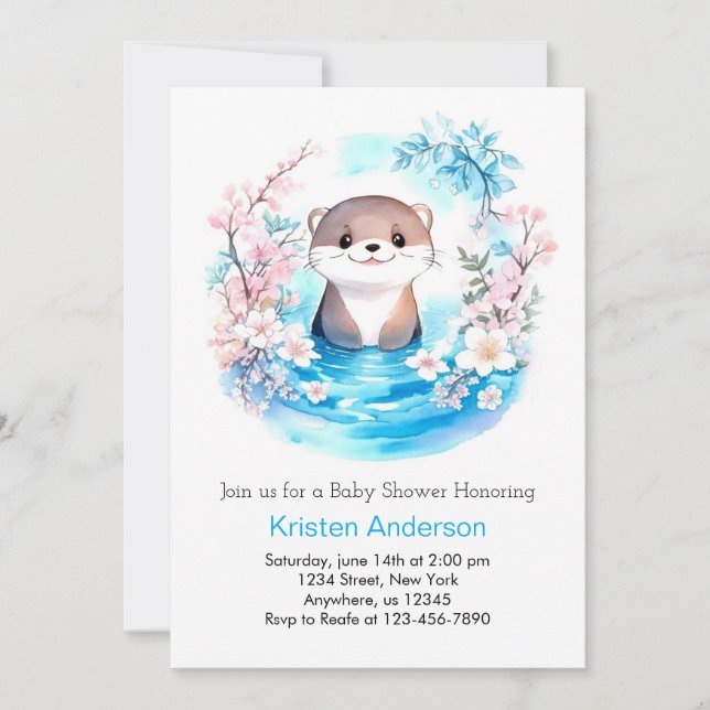 Otterly Cute Wildflower Blue Boy Baby Shower Invitation (Front)