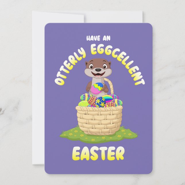 Otterly Eggcellent Cartoon Otter Easter Egg Holiday Card (Front)