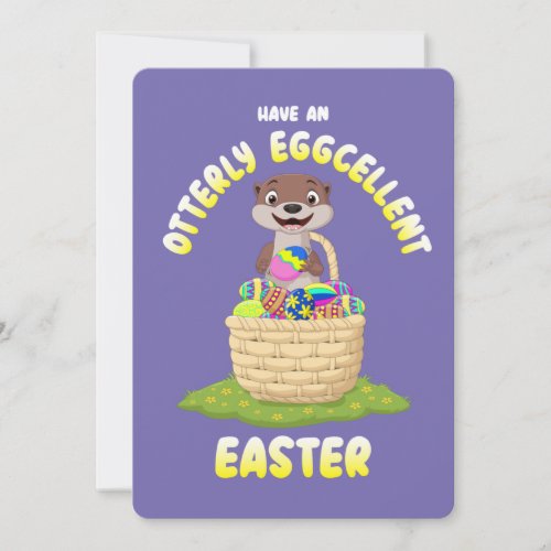Otterly Eggcellent Cartoon Otter Easter Egg Holiday Card