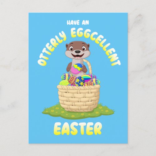 Otterly Eggcellent Cartoon Otter Easter Egg Holiday Postcard