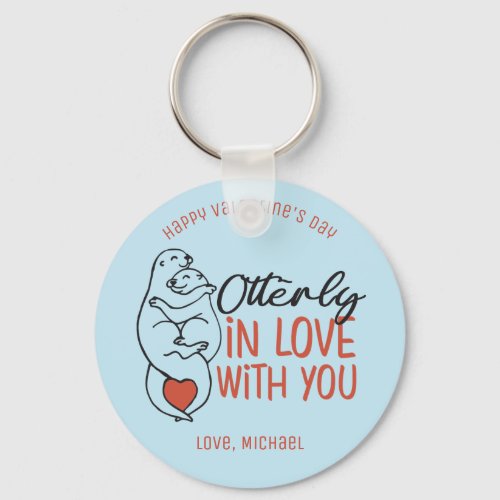 Otterly In Love Funny Pun Cute Valentines Day Keychain