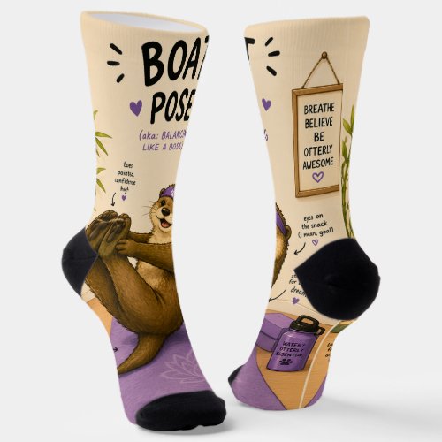 Otterly Relaxing Boat Pose, Dark Lilac  Socks