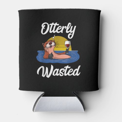 Otterly wasted otter wine drinking party funny can cooler