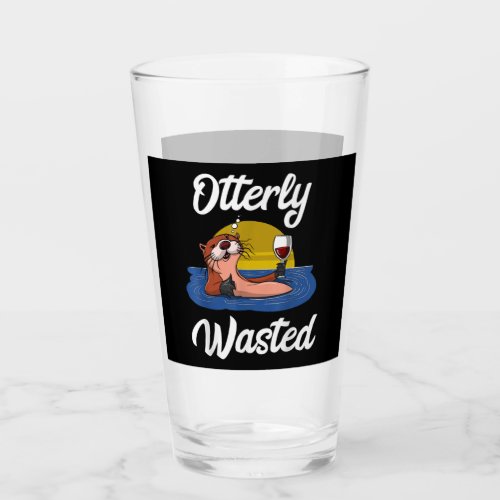 Otterly wasted otter wine drinking party funny glass