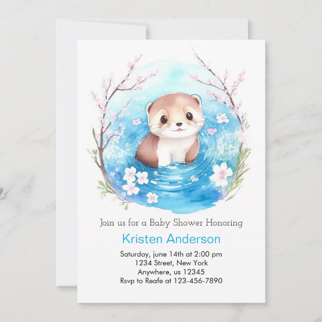 Otter's Blissful Watercolor Oasis Boy Baby Shower Invitation (Front)