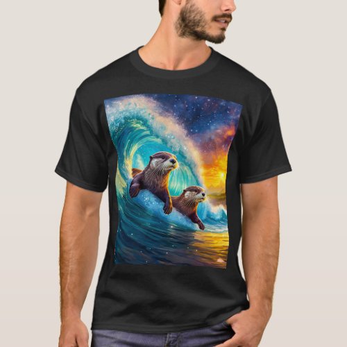 Otters Body Surfing Design By Rich AMeN Gill T_Shirt