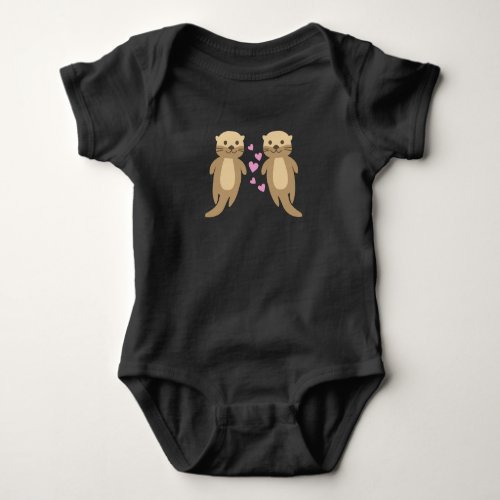 Otters Cute Otters Couple With Hearts Baby Bodysuit