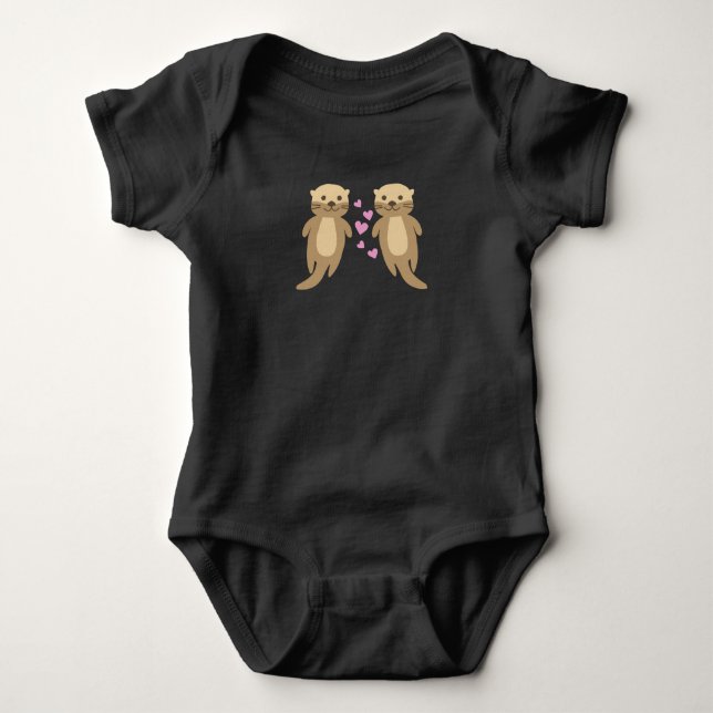 Otters Cute Otters Couple With Hearts Baby Bodysuit (Front)
