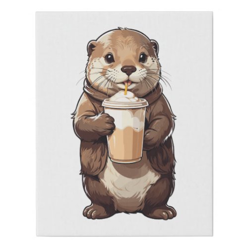 Otters Daily Dose of Coffee Faux Canvas Print