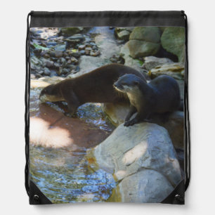 Otters Drinking, Drawstring Bag