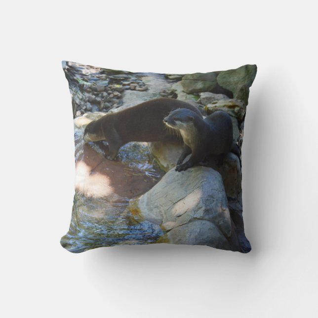 Otters Drinking, Throw Cushion (Front)