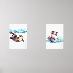 Otters having fun  wall art sets