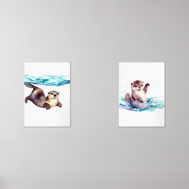 Otters having fun  wall art sets (Front)