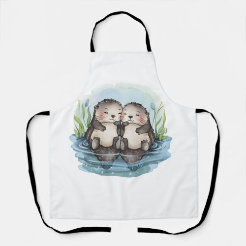 Otters Holding Hands Apron